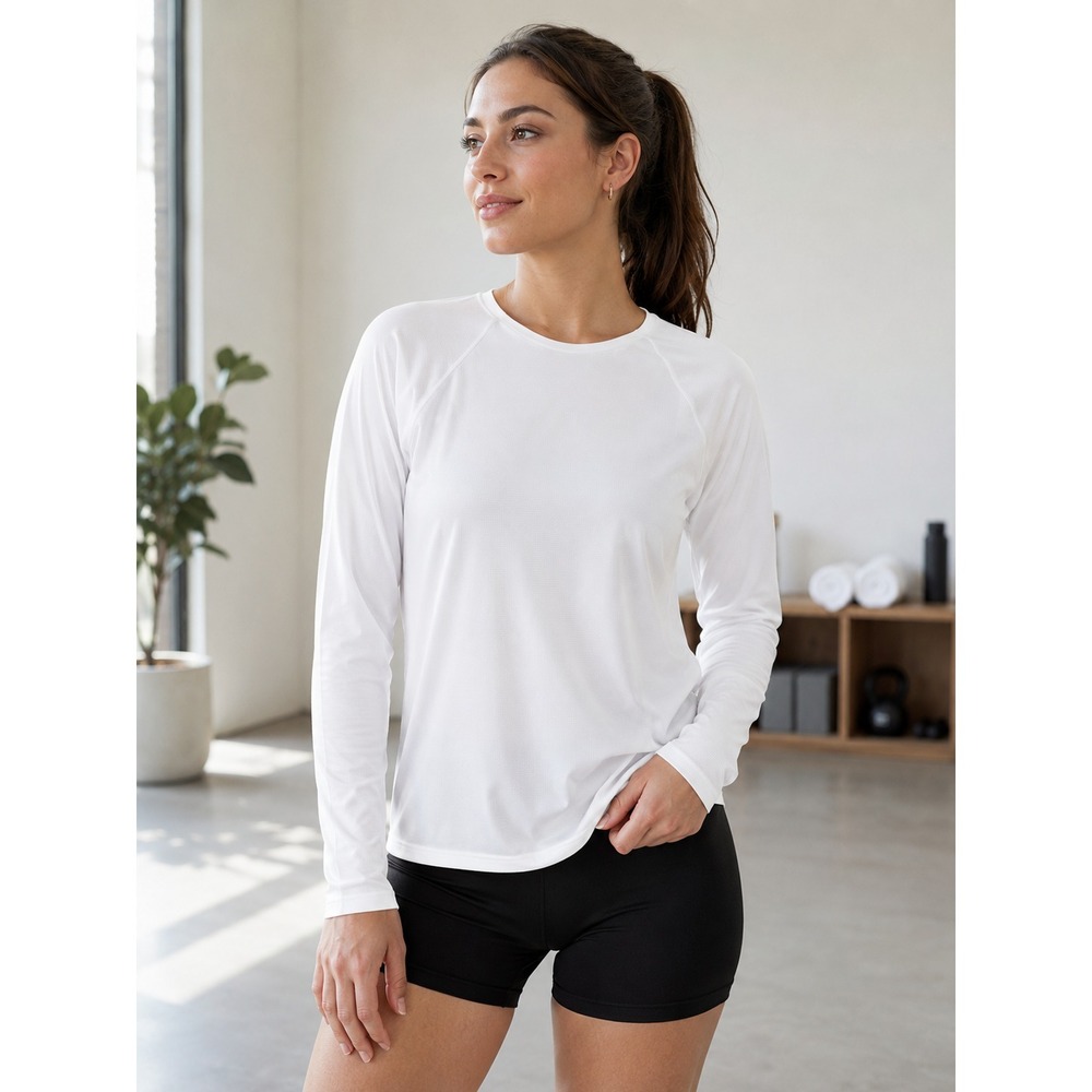 Athleta Grid Knit Top White Long Sleeve Relaxed Fit Quick Dry Large Athletic